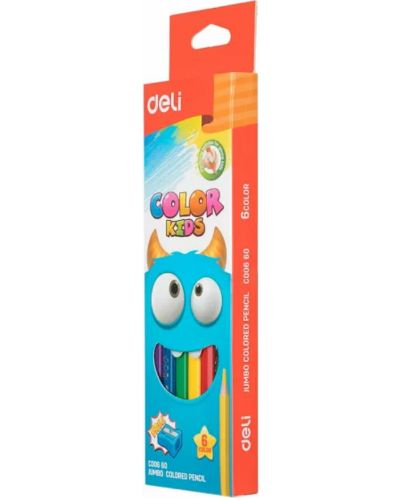 Цветни моливи Deli Color Kids - EC00660, 6 цвята - 1