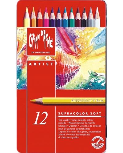 Цветни акварелни моливи Caran d'Ache Supracolor – 12 цвята, метална кутия - 1