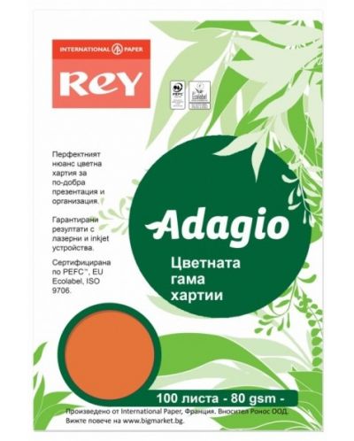 Цветна копирна хартия Rey Adagio - Orange, A4, 80 g, 100 листа - 1