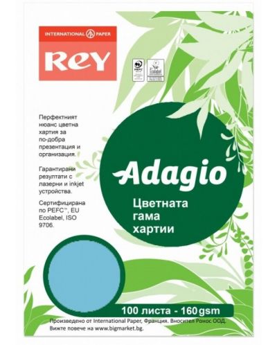 Цветен копирен картон Rey Adagio - Blue, A4, 160 g/m2, 100 листа - 1