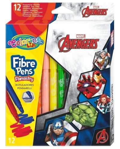 Цветни флумастери Colorino - Marvel Avengers, 12 цвята - 1