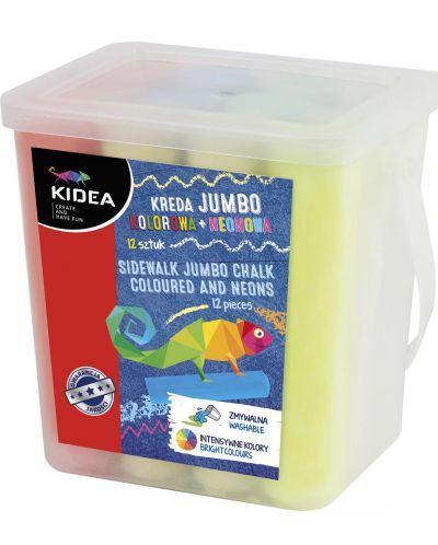 Цветни тебешири Kidea Jumbo - 12 броя, в кофичка - 1
