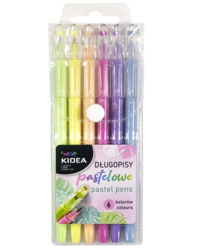 Цветни химикалки Kidea - 6 цвята, пастелни - 1