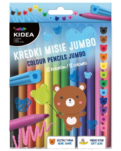 Цветни моливи Kidea Jumbo - Мечета, 12 цвята - 1