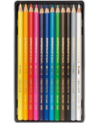 Цветни акварелни моливи Caran d'Ache Supracolor – 12 цвята, метална кутия - 3
