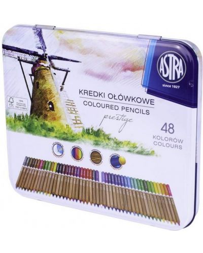 Цветни акварелни моливи Astra Prestige - В метална кутия, 48 цвята - 1