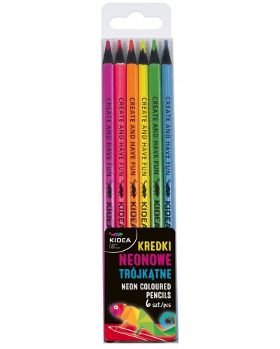 Цветни моливи в неонови цветове Kidea - 6 цвята - 1