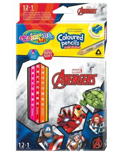 Цветни моливи Colorino - Marvel Avengers, 12 + 1 цвята и острилка - 1