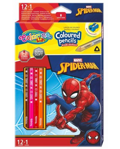 Цветни моливи Colorino - Marvel Spider-Man, 12 + 1 цвята и острилка - 1