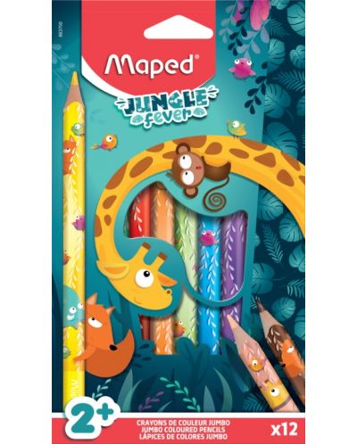 Цветни моливи Maped Jungle Fever - Jumbo, 12 цвята - 1