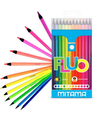 Цветни моливи Mitama - Fluo, 12 цвята - 1