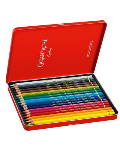 Цветни моливи Caran d'Ache Pablo – 18 цвята, метална кутия - 1
