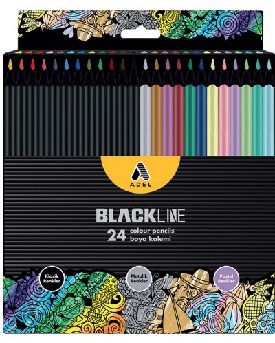 Цветни моливи Adel BlackLine - 24 цвята, микс - 1