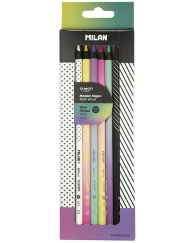 Цветни моливи Milan Sunset - 3.5 mm, 6 цвята - 1
