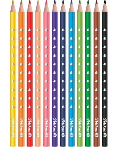 Цветни тристенни моливи Pelikan Silverino - 12 цвята  - 2