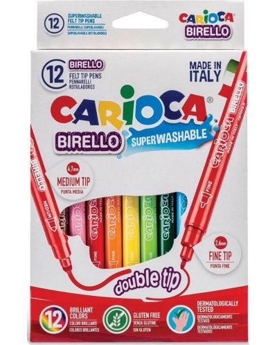 Цветни флумастери Carioca - Birello, 12 цвята, двувърхи - 1