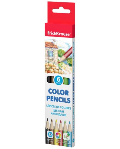Цветни моливи Erich Krause - Шестоъгълни, 6 цвята - 1