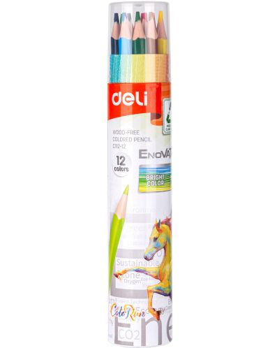 Цветни моливи Deli Enovation - EC112-12, 12 цвята, в тубус - 1