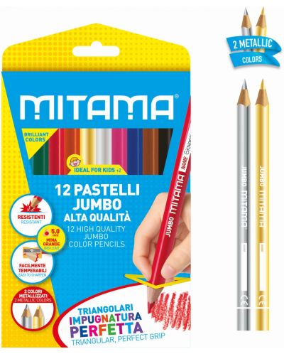 Цветни моливи Mitama - Jumbo, 10+2 цвята - 1
