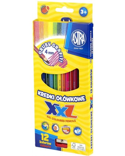 Цветни шестоъгълни моливи Astra - XXL, 12 броя + острилка - 1
