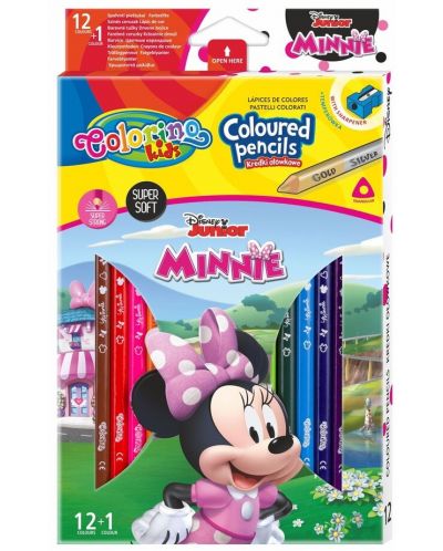 Цветни моливи Colorino Disney - Junior Minnie, 12 + 1 цвята и острилка - 1