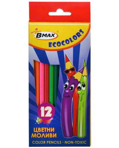 Цветни моливи B-Max - Ecocolor, 12 цвята - 1