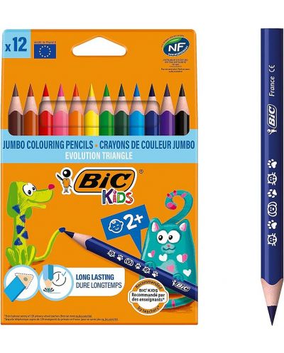 Цветни моливи BIC JUMBO - Ecolutions, триъгълни, 12 цвята - 1
