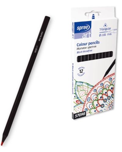 Цветни моливи SpreeArt - Триъгълни, Ø 2.65 mm, 12 цвята  - 1