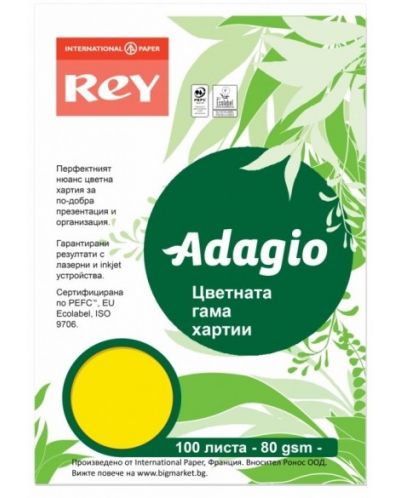 Цветна копирна хартия Rey Adagio - Yellow, A4, 80 g, 100 листа - 1