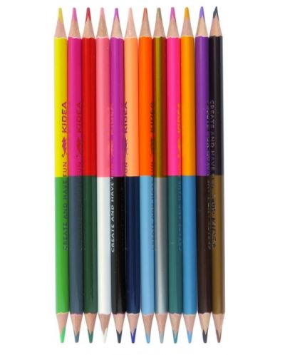 Цветни моливи Kidea - 12 броя, 24 цвята, двувърхи - 2
