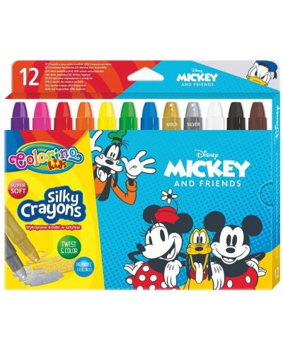 Цветни пастели Colorino Disney - Mickey and Friends Silky, 12 цвята - 1