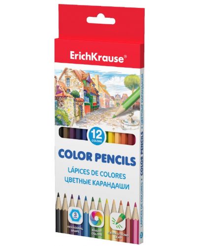 Цветни моливи Erich Krause - Шестоъгълни, 12 цвята - 1