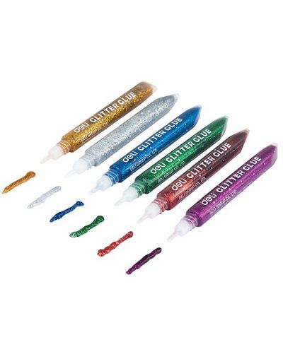 Цветни лепила Deli Stick Up - Glitter Classic, 6 х 12 ml - 4