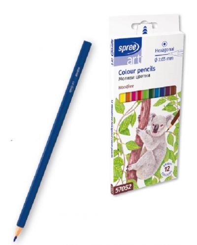 Цветни моливи SpreeArt - Шестоъгълни, Ø 2.65 mm, 12 броя - 1