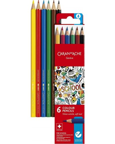 Цветни акварелни моливи Caran d'Ache School - 6 цвята - 1