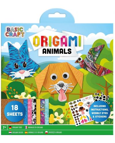 Творчески комплект за оригами Grafix - Животни, със стикери, 18 листа - 1