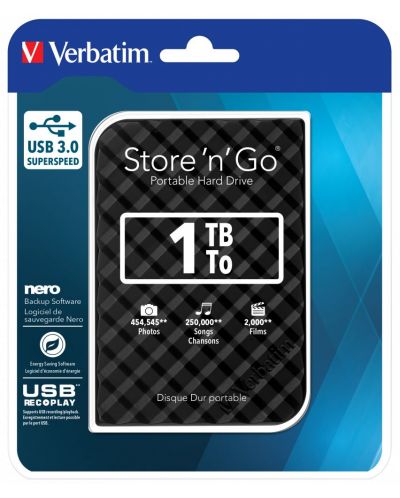 Твърд диск Verbatim - Store 'n' Go, 1TB, 5400 rpm, 2.5'', черен - 4