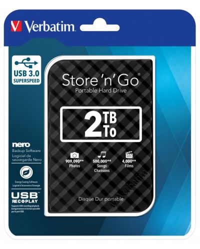 Твърд диск Verbatim - Store 'n' Go, 2TB, 5400 rpm, 2.5'', черен - 3