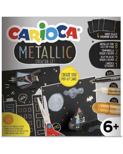 Творчески комплект за рисуване Carioca - Metallic, за Pop-up картички - 1