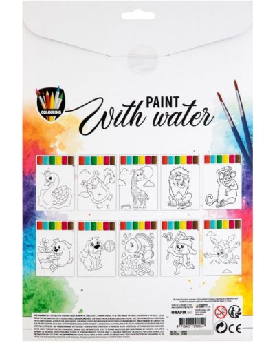 Творчески комплект Grafix Colouring - за рисуване с вода, 10 листа и 2 четки - 2