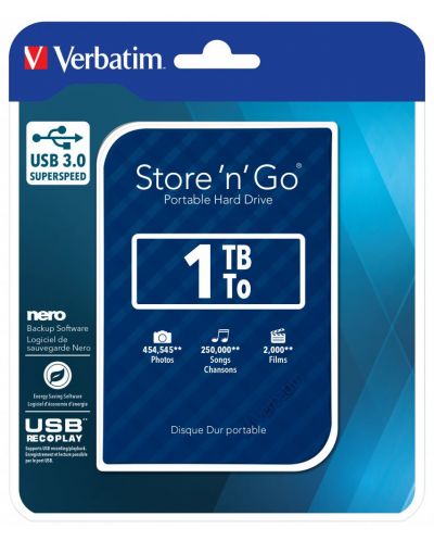 Твърд диск Verbatim - Store 'n' Go, 1TB, 5400 rpm, 2.5'', син - 4