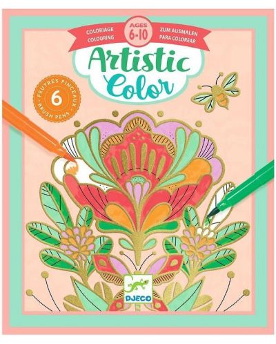 Творчески комплект Djeco Artistic Color - Направи картини с флумастери, Цветя - 1