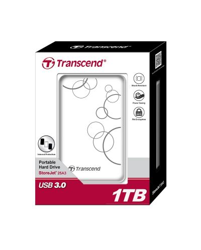 Твърд диск, Transcend StoreJet 2.5" 1TB A3, White - 2