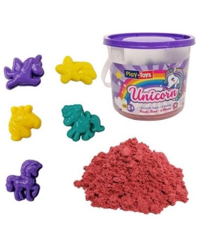 Игрален комплект Play-Toys - Розов кинетичен пясък, с формички - 1