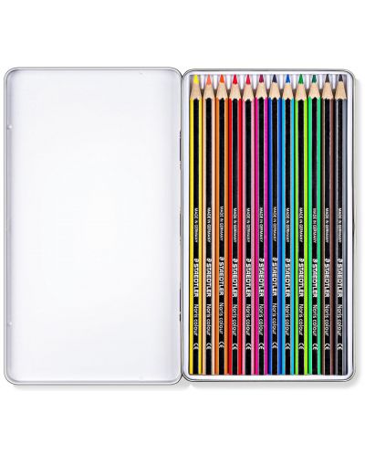 Цветни моливи Staedtler Noris Colour 185 - 12 цвята, в метална кутия - 2