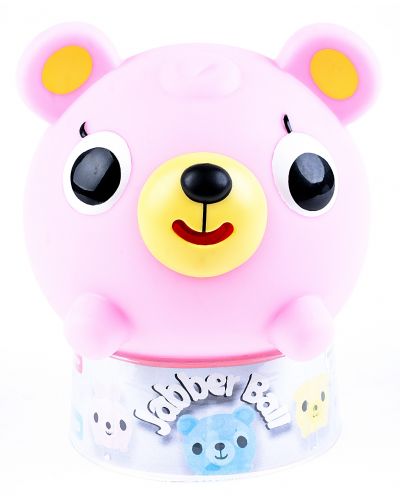 Пищяща гумена играчка Sankyo Toys - Jabber Ball, мече, розово - 1