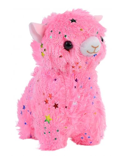 Плюшена играчка Morgenroth Plusch - Розова алпака с цветни звезди, 21 cm - 1