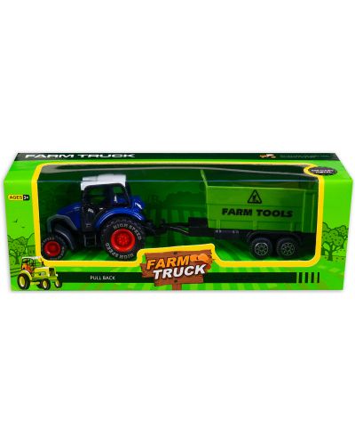 Детска играчка Farm Truck - Син трактор с ремаре - 1