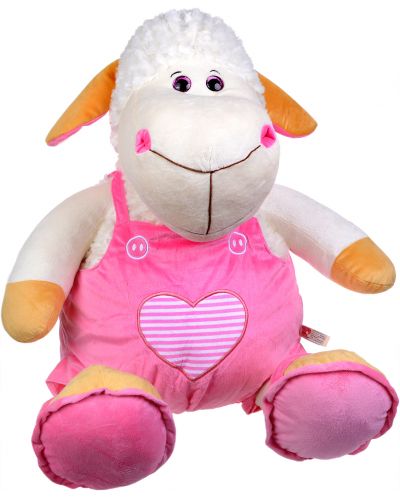Плюшена играчка Morgenroth Plusch – Овчица с блестящи очи и розов гащеризон, 90 cm - 1