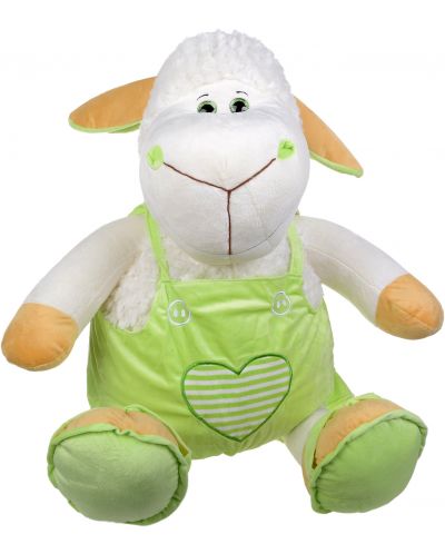 Плюшена играчка Morgenroth Plusch – Овчица с блестящи очи и зелен гащеризон, 90 cm - 1